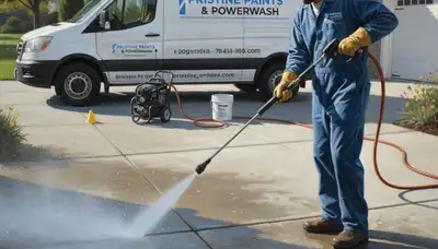 Colorado Springs paint crew pressure cleaning concrete driveway and patio in Colorado Springs, CO