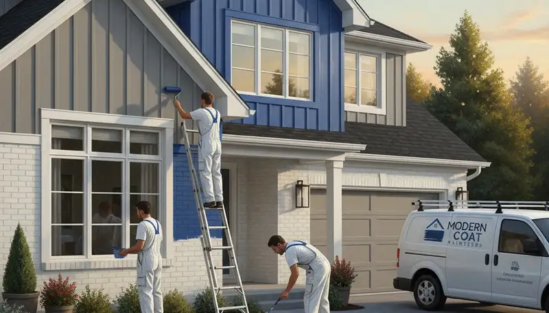 House painting crew in Colorado Springs, CO painting a home exterior with professional finishes