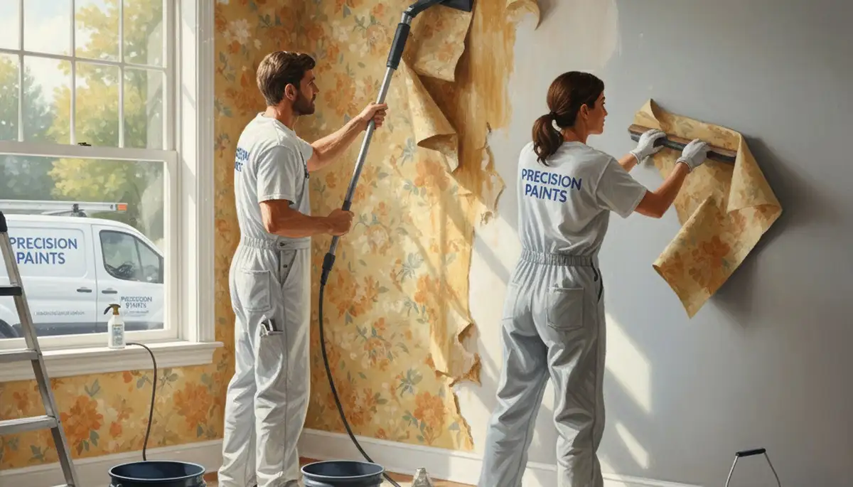 Colorado Springs Paint Pros removing wallpaper for a smooth wall finish in Colorado Springs, CO